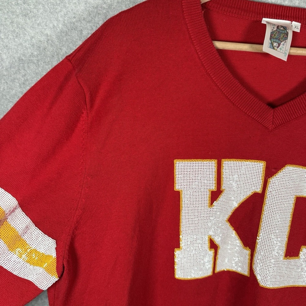 Queen of sparkles kansas city chief sweater womens XL red pullover v neck sequin - Picture 5 of 9